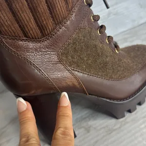 Antonio Melani - Penn Leather And Fabric Lug Sole Booties lace up platform 6M thumbnail 6