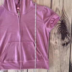 Juicy Couture Dewberry Pink Velour Rhinestone Short Zip Hoodie Set thumbnail 7