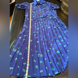 Blue Midi Dress 80s Blouson Floral Print Dress Button Back 80s Draped High Waist thumbnail 13