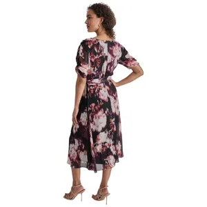 DKNY Womens Printed Surplice-Neck Tie-Waist Dress DD4FI786 Raisin Purple Multi 8 thumbnail 7
