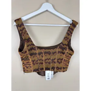NWT Zara Mesh Corset Top Bustier Size M Brown Geometric Print Y2K Boho Chic thumbnail 4