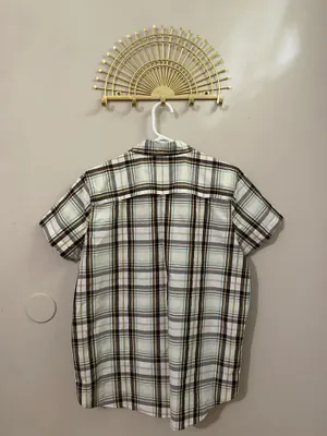 Eddie Bauer Short-Sleeve Plaid Button-Down Shirt - Green, Brown & White thumbnail 2