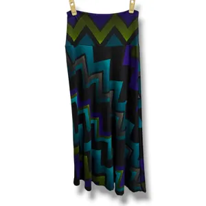Sunny Leigh Womens Chevron Maxi Skirt Teal Purple Green Geometric‎ A-Line Size S thumbnail 2