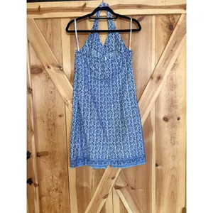 Vtg Boho Y2K Blue Floral Halter Backless Sundress Calico Mini Cottagecore V-Neck thumbnail 2