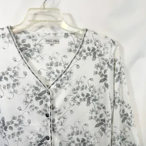Body Touch Medium Pajama Set‎ White Gray Floral Long Sleeve Lounge Feminine 367 thumbnail 3