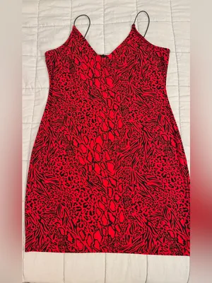 H&M Red and Black Animal Print Slip Dress thumbnail 2