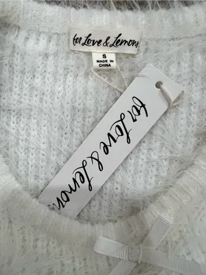 For Love & Lemons Fuzzy Knit Mini Dress White Size Small Bow Detail NWT thumbnail 5