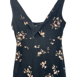 Abercrombie & Fitch Black Floral Smocked Cutout High Slit Midi Dress Womens XS thumbnail 7