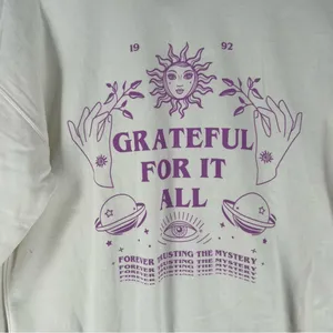 Boohoo White Grateful Sun‎ Sweatshirt Graphic 1992 Zodiac Crewneck M thumbnail 3