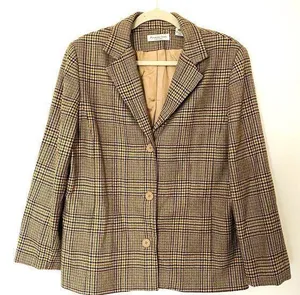 VTG Amanda Smith Wool Check Plaid Blazer Shoulder Pads Preppy Clueless Jacket 16 thumbnail 1