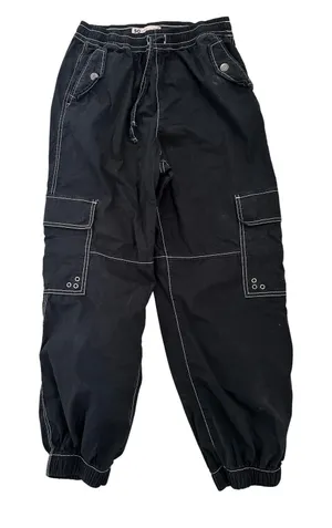SO‎ High Rise Parachute Cargo Pants Black Contrast Stitch M Gorpcore Grunge thumbnail 1