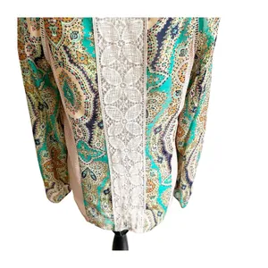 Anthropologie Meadow Rue Giada Crochet Semi Sheer Multicolor Peasant Blouse Med thumbnail 7