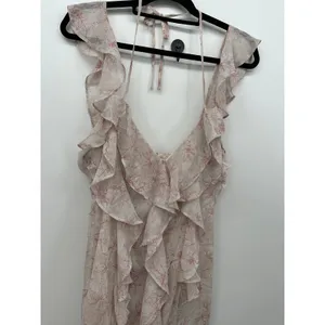 Storia Womens Floral Ruffle Maxi Dress Red Cream Sleeveless Sz L Dainty Feminine thumbnail 8
