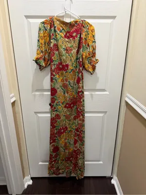 Natural Life Sophia Wrap Maxi Dress in gold vintage floral print large NWT thumbnail 7
