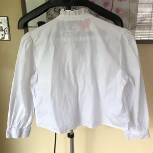 Zara Cotton Crop Puff Sleeve Blouse XS White Lace Button Front Romantic thumbnail 6
