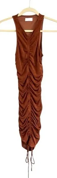 Isalis Bodycon Drawstring Ruched Dress in Burnt Orange Size Small thumbnail 1
