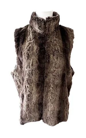 Betsey Johnson Brown Faux Fur Vest sz‎ Large Striped Retro Fully Lined thumbnail 1