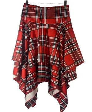 Red & Black Plaid Handkerchief Skirt Corset Tie Skirt women sz L thumbnail 3