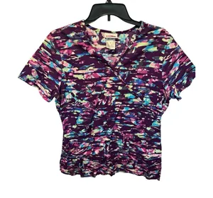 Women's Scrubstar Purple Blue Green Cotton Scrub Top Size Medium WM731XS EUC thumbnail 1