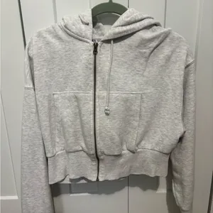 Zara Light Gray Women's Zip-Up Hoodie Jacket thumbnail 1
