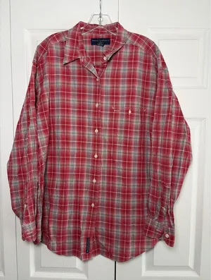 Abercrombie Fitch Womens Medium Red Plaid‎ Cotton Button Down Oversized vintage thumbnail 1