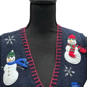 Vintage Capacity‎ Sweater Vest Medium Christmas Snowman Holiday Blue thumbnail 2