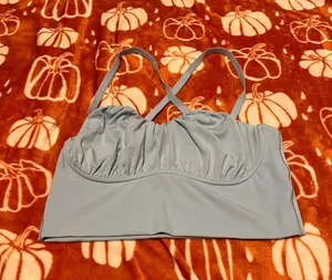 Aerie offline ruched corset sports bra top in powder blue thumbnail 1