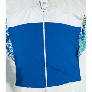 Umgee Royal Blue White Colorblock Boho Paisley Tiered‎ Bell Sleeve Top M NEW thumbnail 4