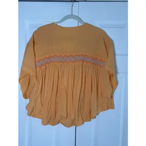 Free People Embroidered Boho Peasant Top Womens Size L Orange Tassel Cotton thumbnail 5