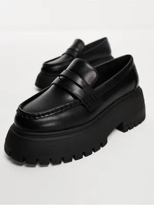 ASOS Design Women’s Wide Fit Maestro Chunky Loafers Shoes Academia in Balck 9W thumbnail 2