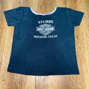 VTG 1995 Harley Davidson Rules Womens XL Baby‎ Tee Houston TX Ringer Shirt USA thumbnail 2