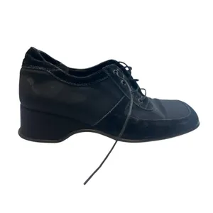 Vintage Y2K 2000's Bruno Magli 7 Women Black Heeled Oxfords Lace Up Italy wedge thumbnail 6
