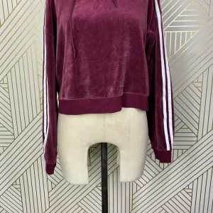 Adidas Originals Hoodie Sweatshirt Cropped Velour Purple Red Size US‎ Small thumbnail 5