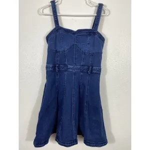 Free People Dark Indigo Denim Mini Dress Size L It has pockets on the sides. thumbnail 8