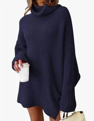 NEW Oversized Batwing Sweater Tunic Pullover Ribbed Dress 2X thumbnail 1