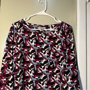 Loft Women's Size Small Long Sleeve Blouse Chest Pocket Black White Blue Floral thumbnail 2