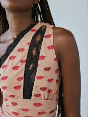 AFRM Delaney Almond Kiss One-Shoulder Lace Trim Top thumbnail 2
