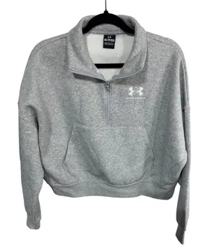 Under Armour UA Cropped Icon Fleece OS HZ Women XS Gray 1386460 1/4 Zip Gym New thumbnail 1