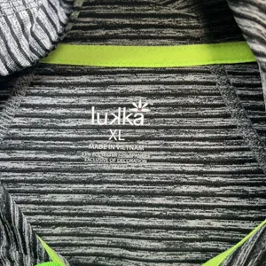 Lukka Hooded Athletic Full Zip Jacket Gray Black Stripes Pockets Thumb Holes XL thumbnail 2