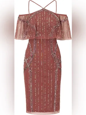 NWT Adrianna Papell Beaded Off Shoulder Midi Dress – Plum – 6 thumbnail 4
