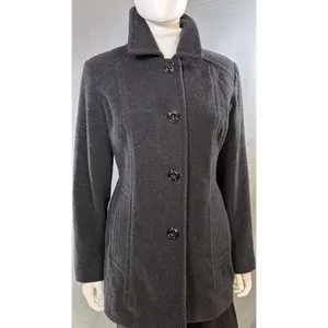 London Fog Wool Blend Coat M Black Charcoal Car Coat Button Front thumbnail 2