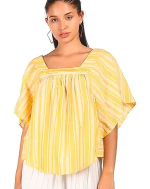 NWOT Tommy Hilfiger Mustard Yellow‎ Striped Flutter Sleeve Top - XXS thumbnail 1