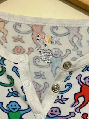 Roller Rabbit Disco Monkey Rainbow Henley Pima Cotton Pajama Top Size Small thumbnail 3