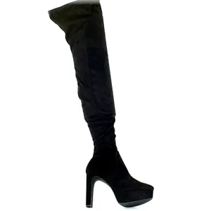 H & M Thigh High Platform Boots Stretch Faux Suede Black 10 thumbnail 10
