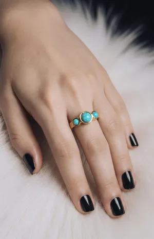 & Other Stories Women’s Stainless Steel Gold Tone Faux Turquoise Adjustable Ring Size 6-9 thumbnail 1