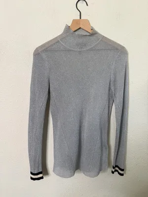 rag & bone Priya Metallic Silver Turtleneck Top Long Sleeve Womens Size M thumbnail 2