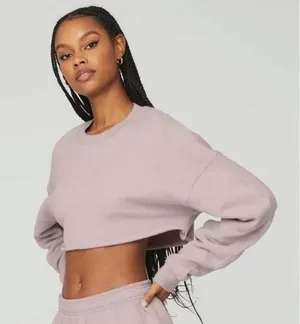 💜 Alo Yoga Cropped Fleece Sweatshirt Light Purple Size Small 💜‎ thumbnail 1