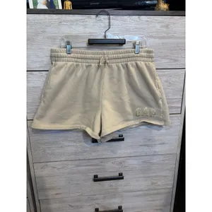 Gap Womens Logo Fleece Shorts Beige Tan Elastic Waist Drawstring Large thumbnail 2