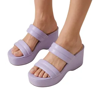 BP Raquelle‎ Purple Puffy Two Strap Platform Wedge Sandals Size 8M Lavender thumbnail 1