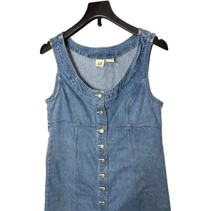 Gap Womens Blue Denim Button Front Mini Dress Sleeveless Scoop Neck Size M thumbnail 2